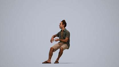 3D people model man casual sitting, scanned human for 3ds Max rendering, top-down view render