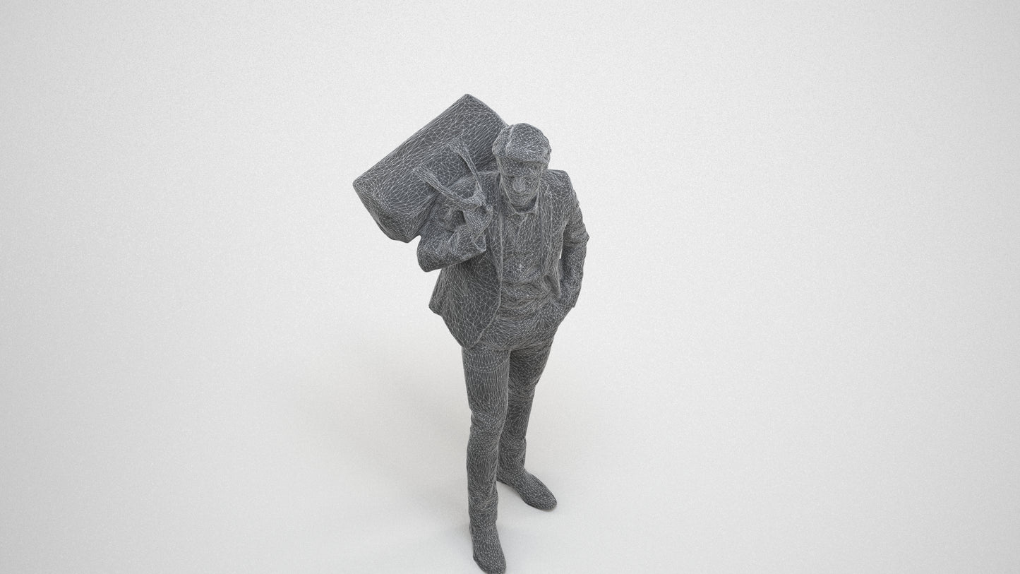 realistic 3D people man business, render-ready for V-Ray and Corona, FBX OBJ, wireframe three-quarter view