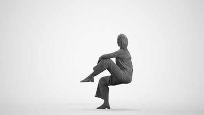 scanned 3D woman casual sitting, photogrammetry people for Enscape and V-Ray, wireframe front view