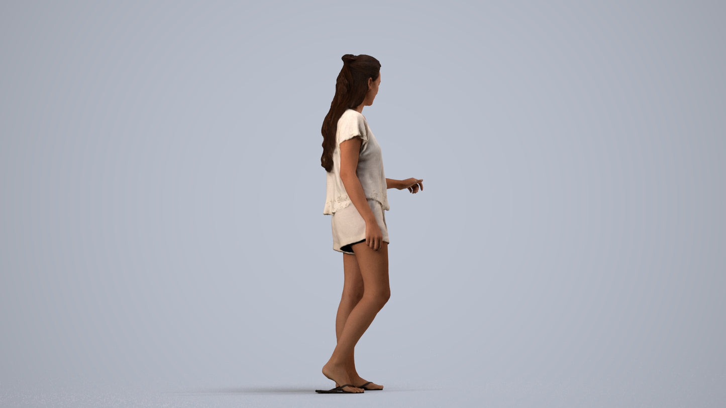 photogrammetry 3D woman casual door, realistic human model archviz FBX, side view render