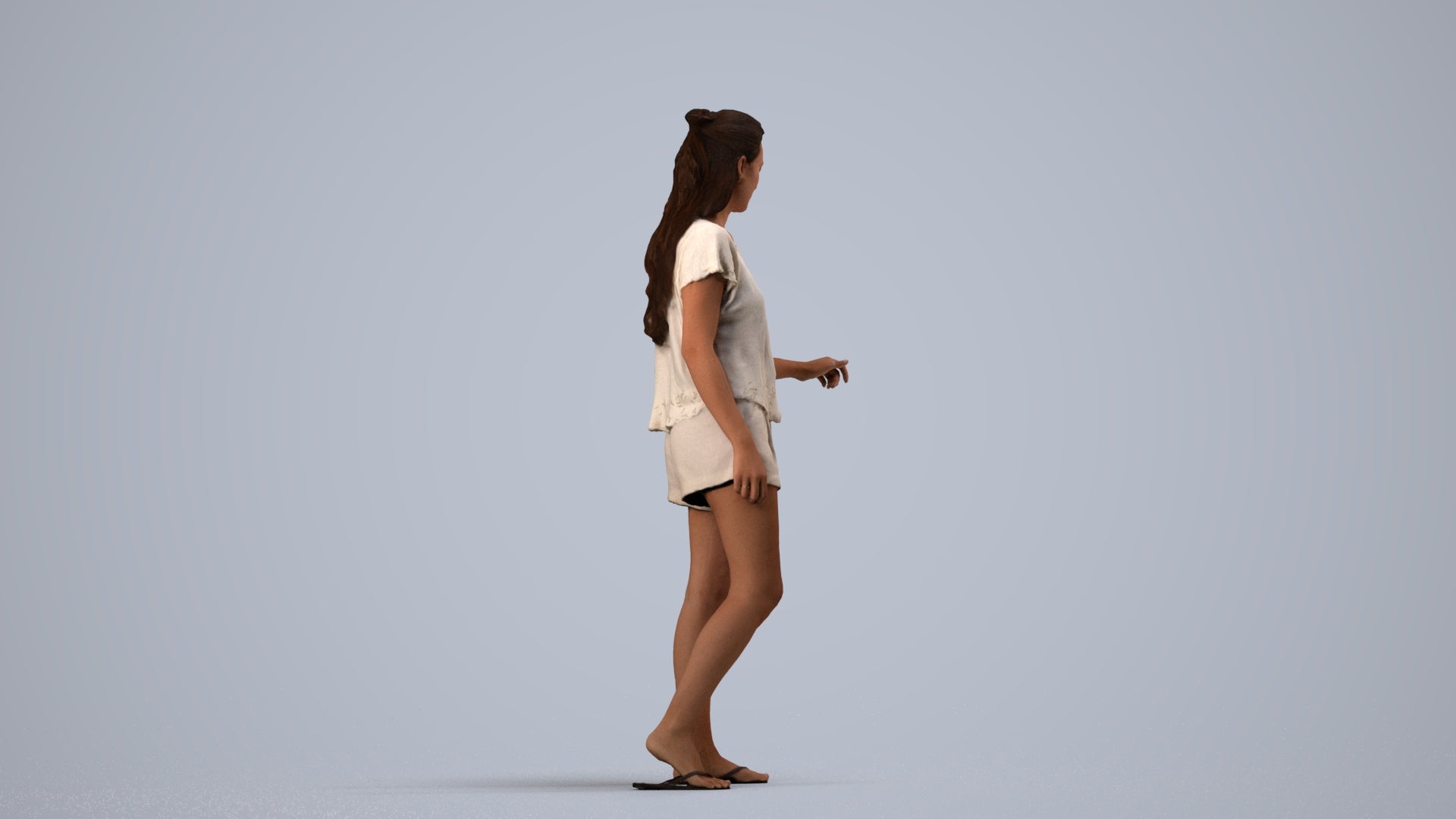 photogrammetry 3D woman casual door, realistic human model archviz FBX, side view render