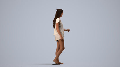photogrammetry 3D woman casual door, realistic human model archviz FBX, side view render