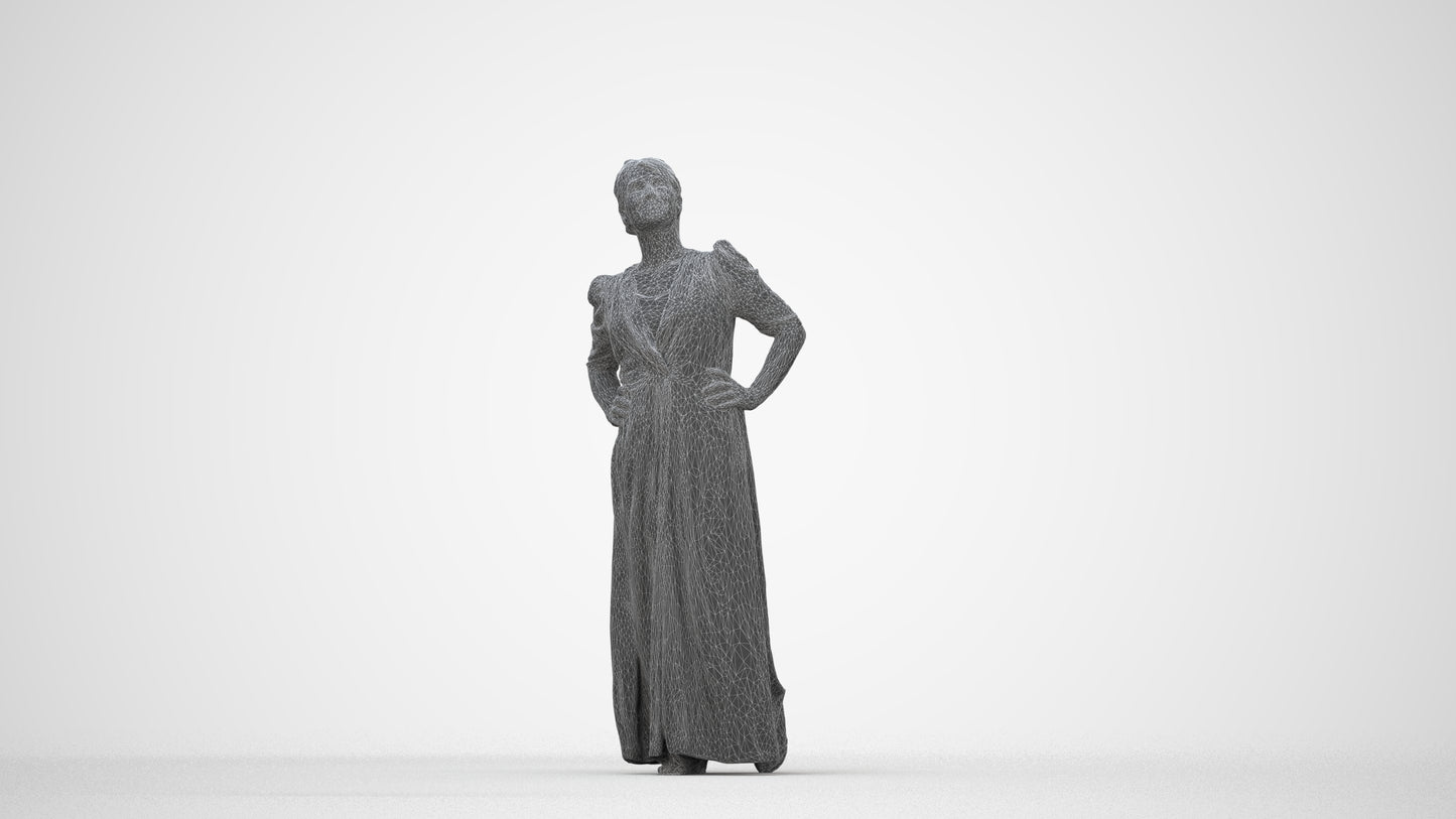 3D scanned woman standing casual, photorealistic archviz people for Enscape and SketchUp, wireframe back view
