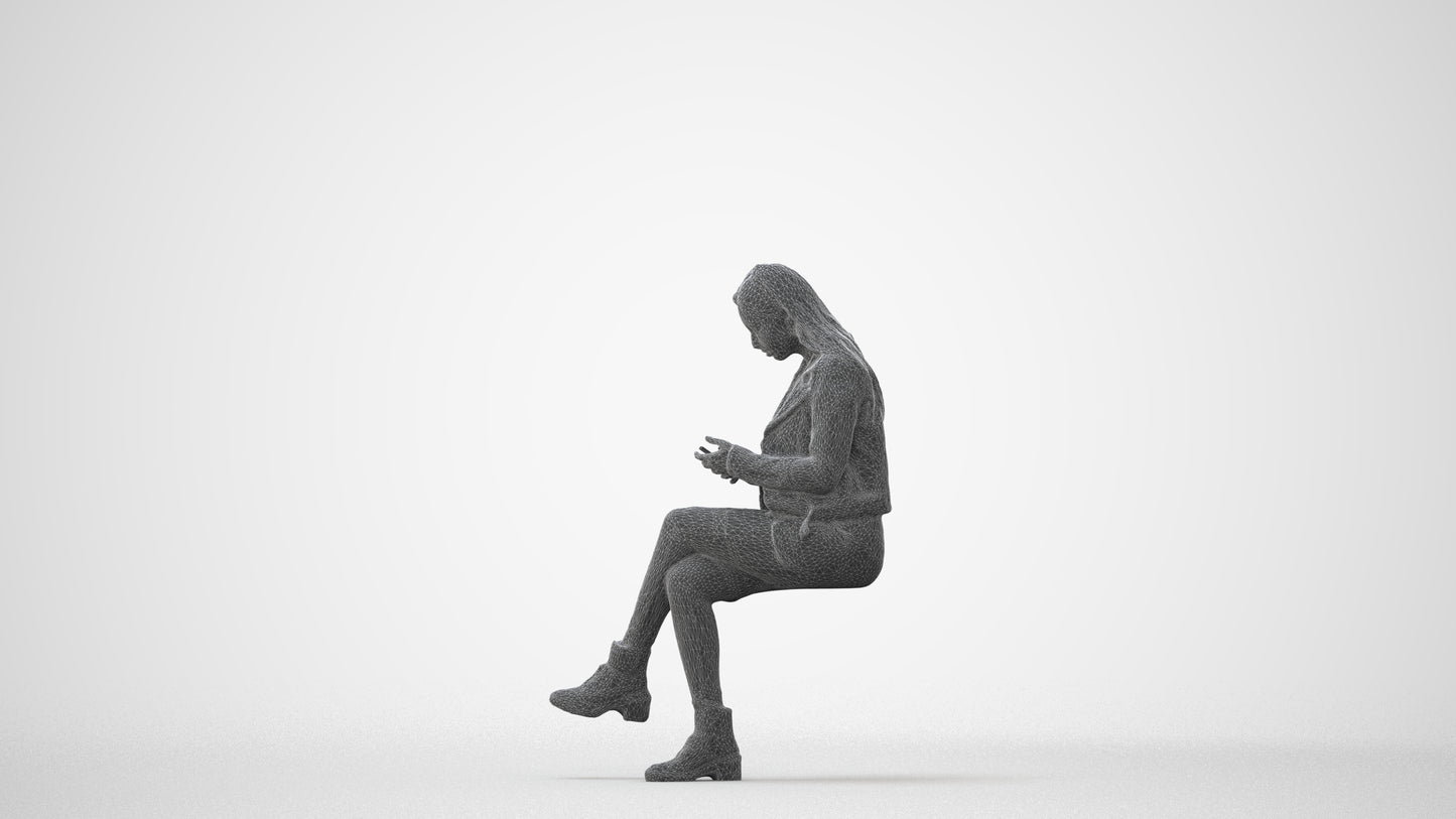 realistic 3D people woman casual sitting, render-ready for V-Ray and Corona, FBX OBJ, square thumbnail