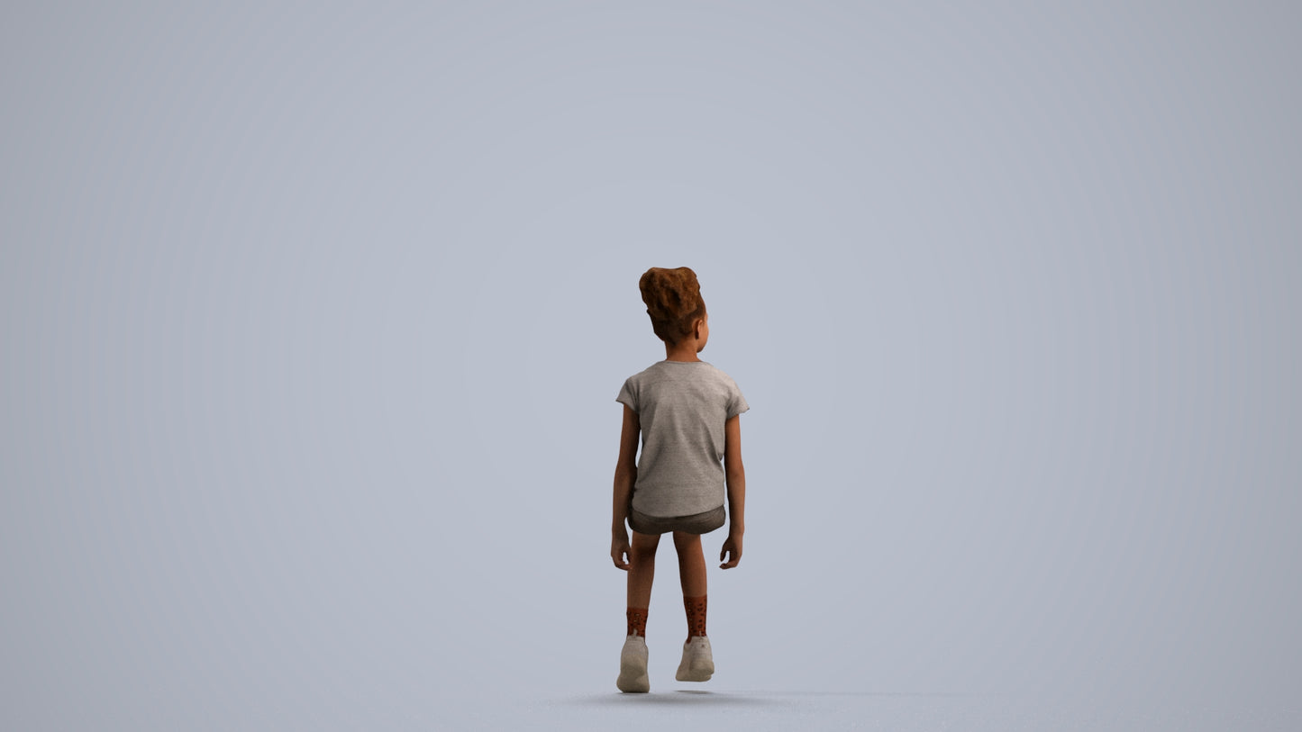 3D people model girl casual kids, scanned human for 3ds Max rendering, front view render