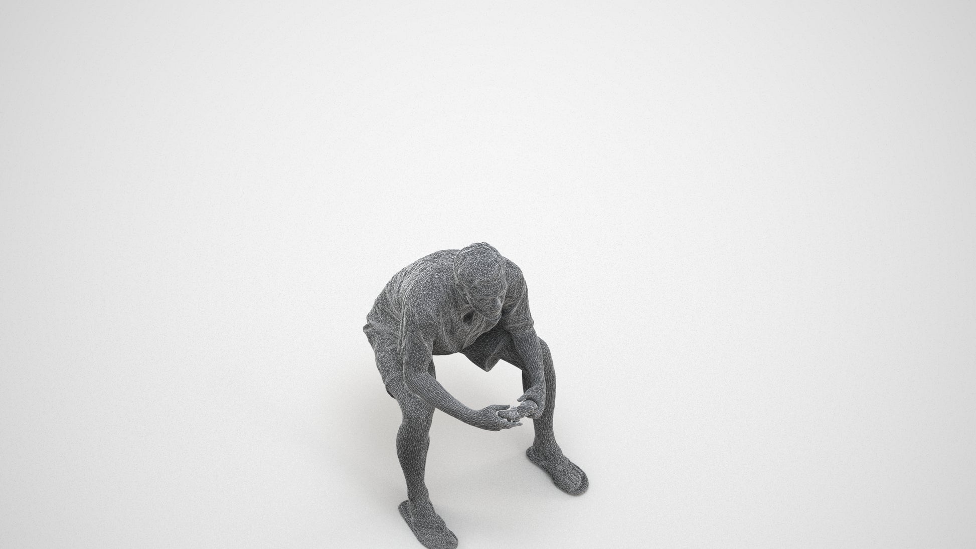 scanned 3D man casual sitting, photogrammetry people for Enscape and V-Ray, wireframe three-quarter view