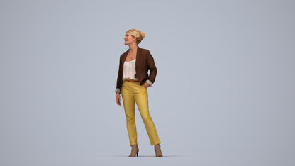 realistic 3D woman business standing, scanned archviz people for Blender and 3ds Max, top-down view render