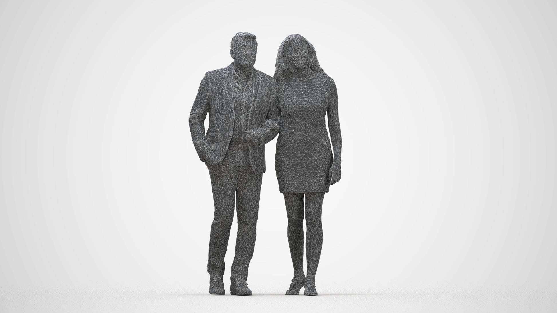 3D human model woman casual kids, photogrammetry scanned person for archviz, wireframe back view