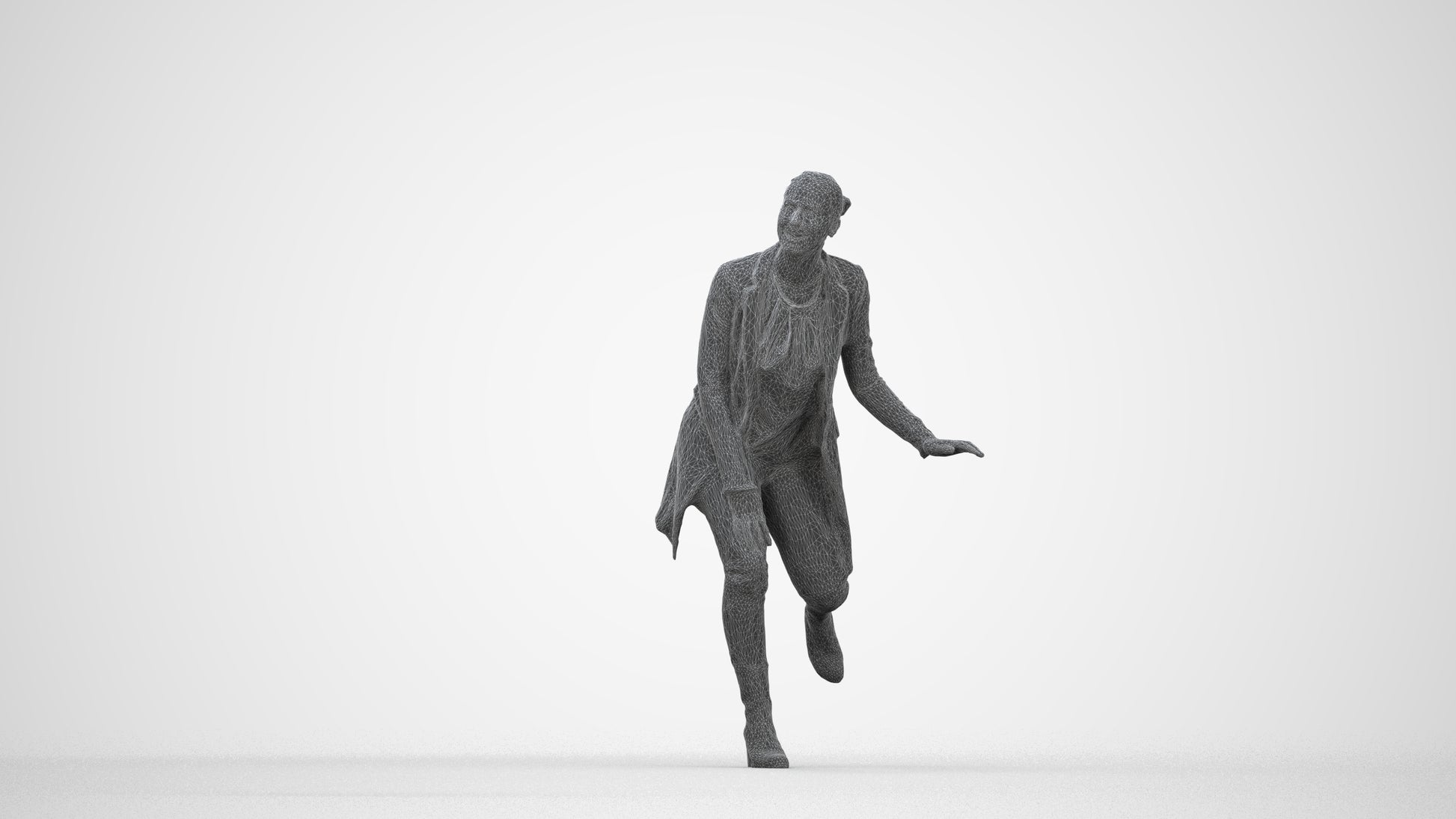 realistic 3D people woman business standing, render-ready for V-Ray and Corona, FBX OBJ, wireframe back view