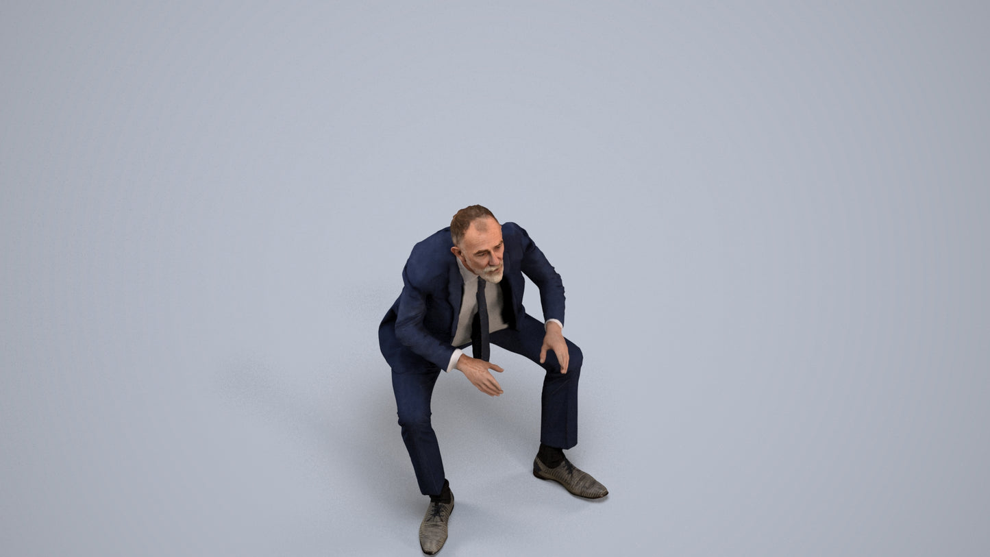 3D scanned senior man business, photorealistic archviz people for Enscape and SketchUp, back view render