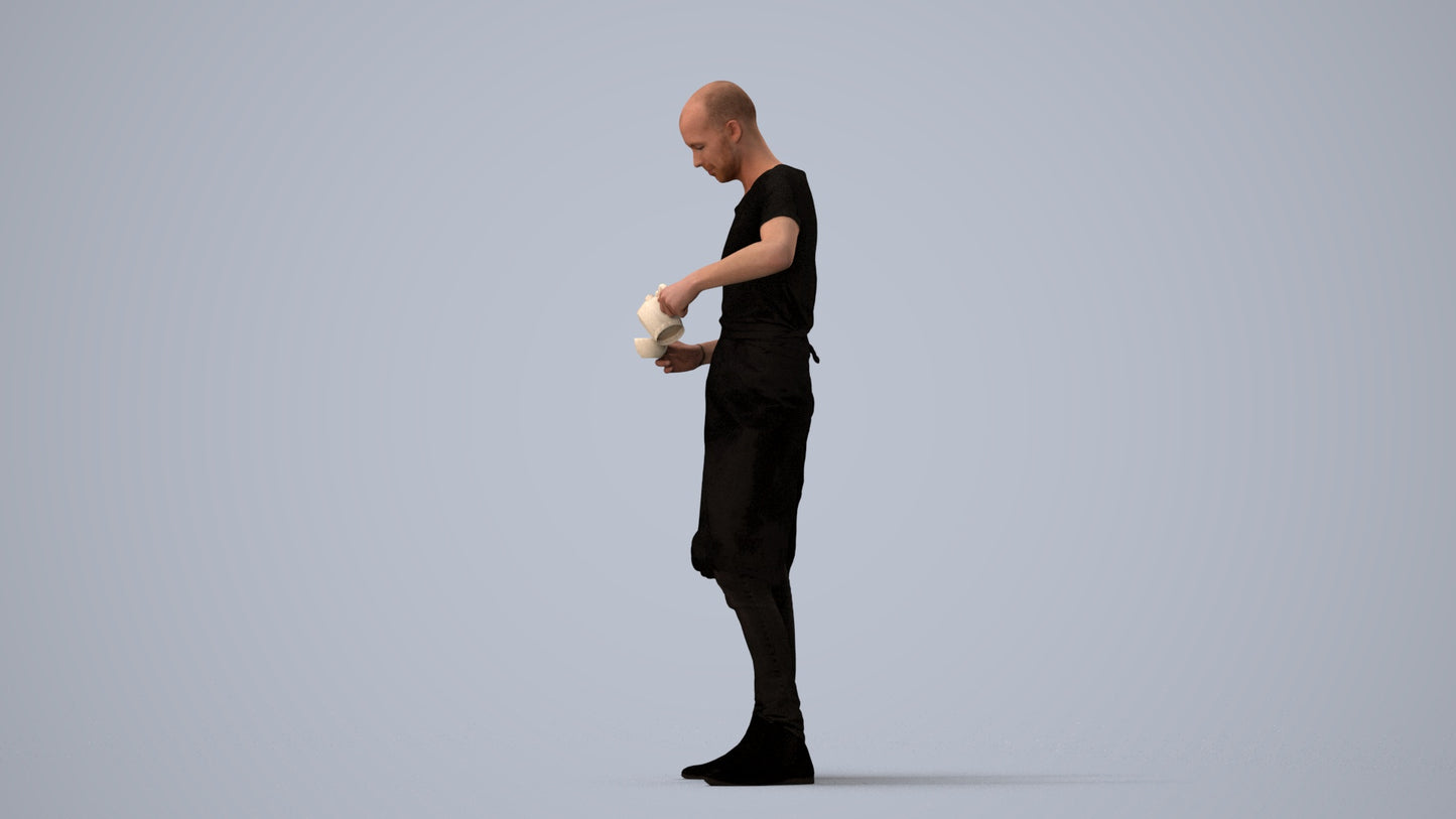 3D scanned man standing, photorealistic archviz people for Enscape and SketchUp, three-quarter view render