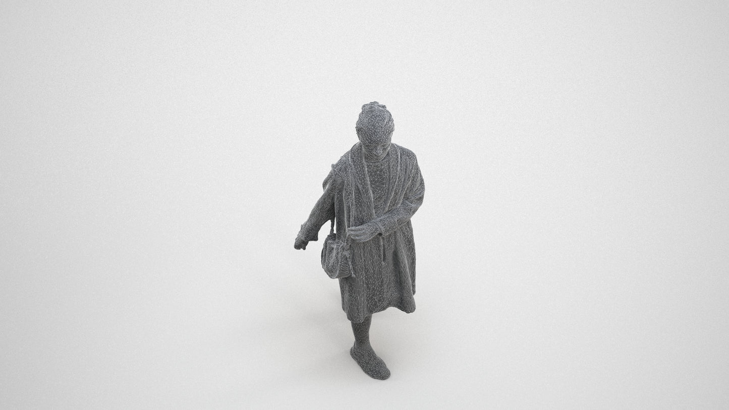 realistic 3D woman casual walking, scanned archviz people for Blender and 3ds Max, wireframe three-quarter view