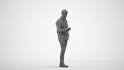 3D scanned man standing business, photorealistic archviz people for Enscape and SketchUp, wireframe side view
