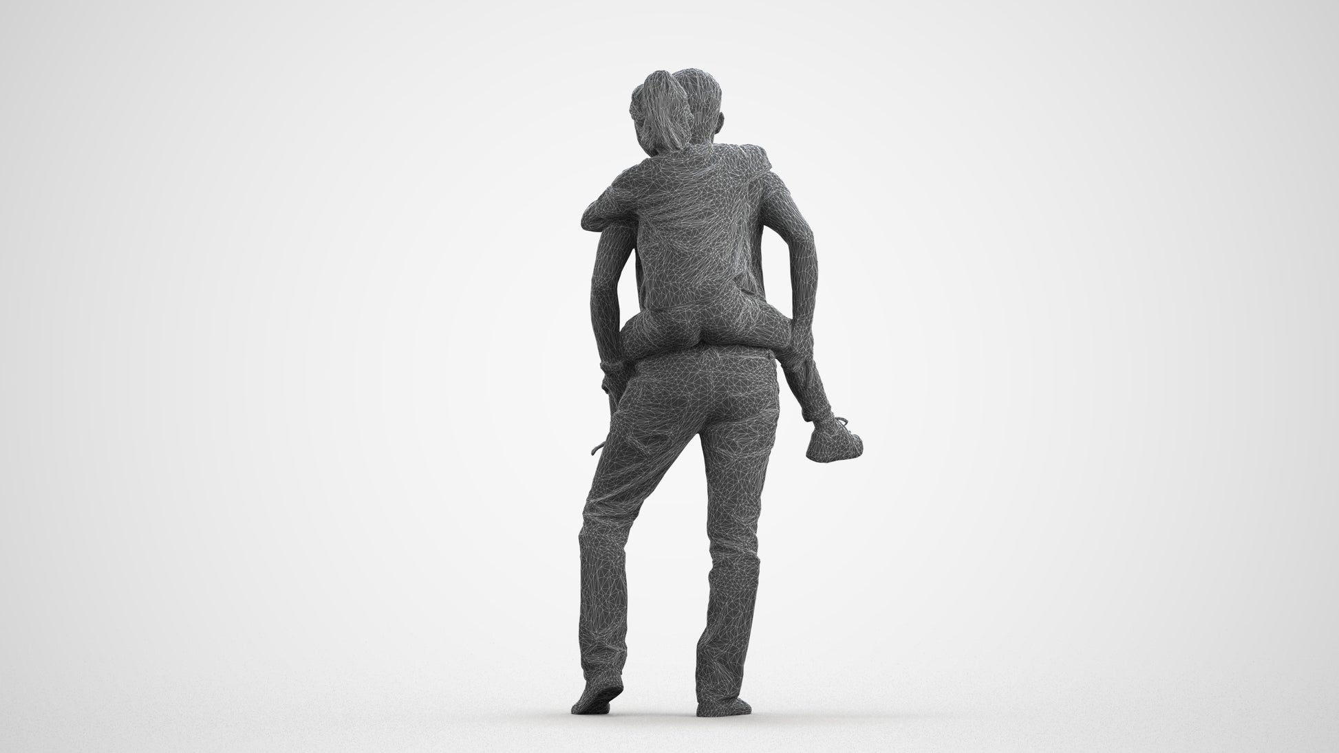 3D scanned girl kids casual, photorealistic archviz people for Enscape and SketchUp, wireframe front view