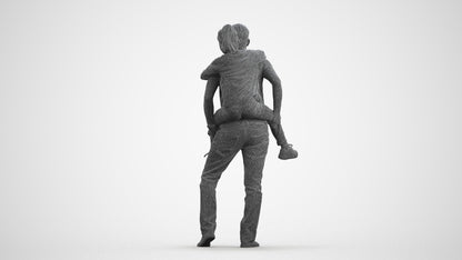3D scanned girl kids casual, photorealistic archviz people for Enscape and SketchUp, wireframe front view