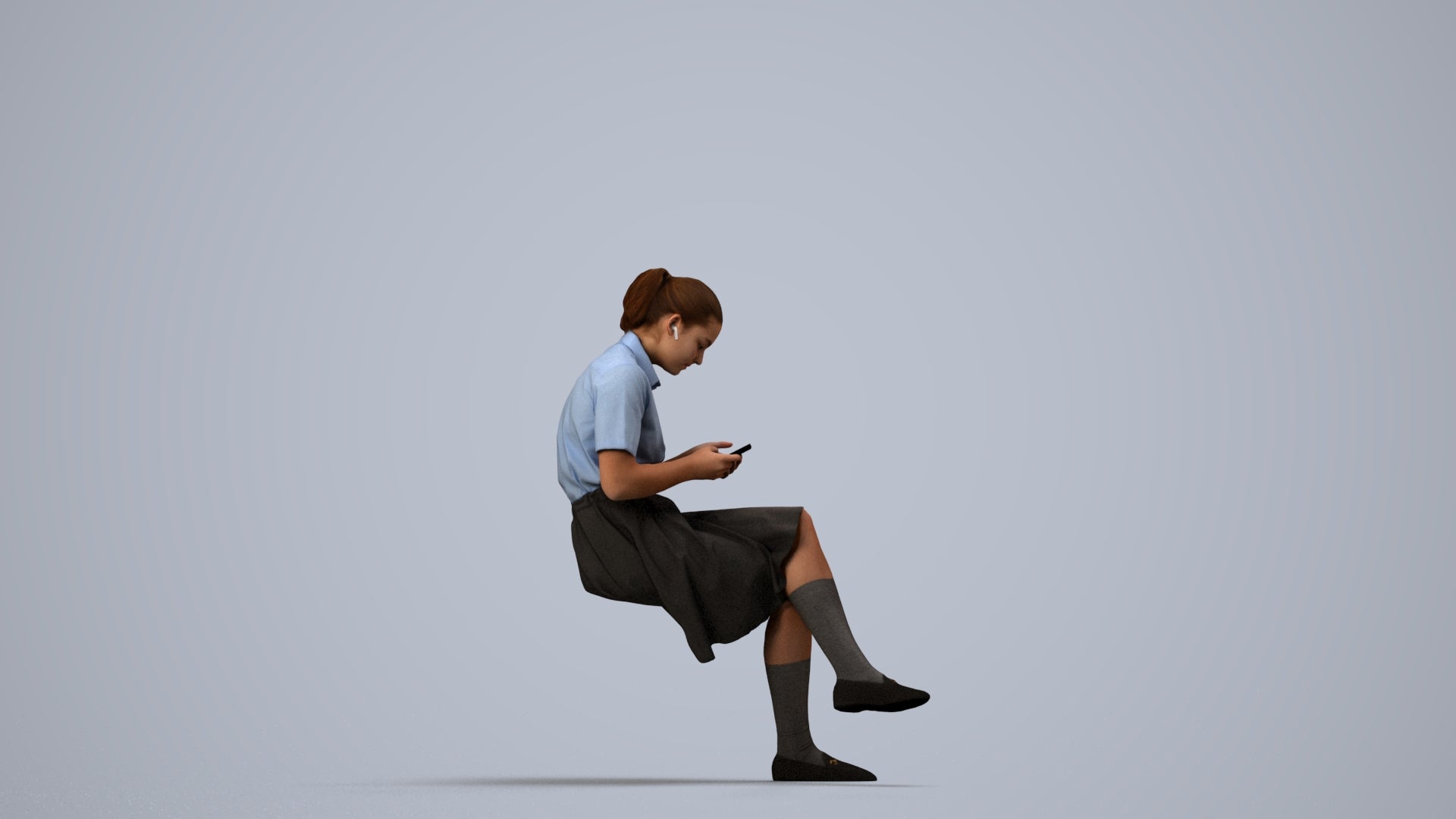realistic 3D girl mix, scanned archviz people for Blender and 3ds Max, side view render