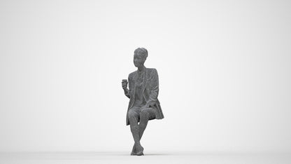 3D scanned woman sitting business, photorealistic archviz people for Enscape and SketchUp, wireframe back view