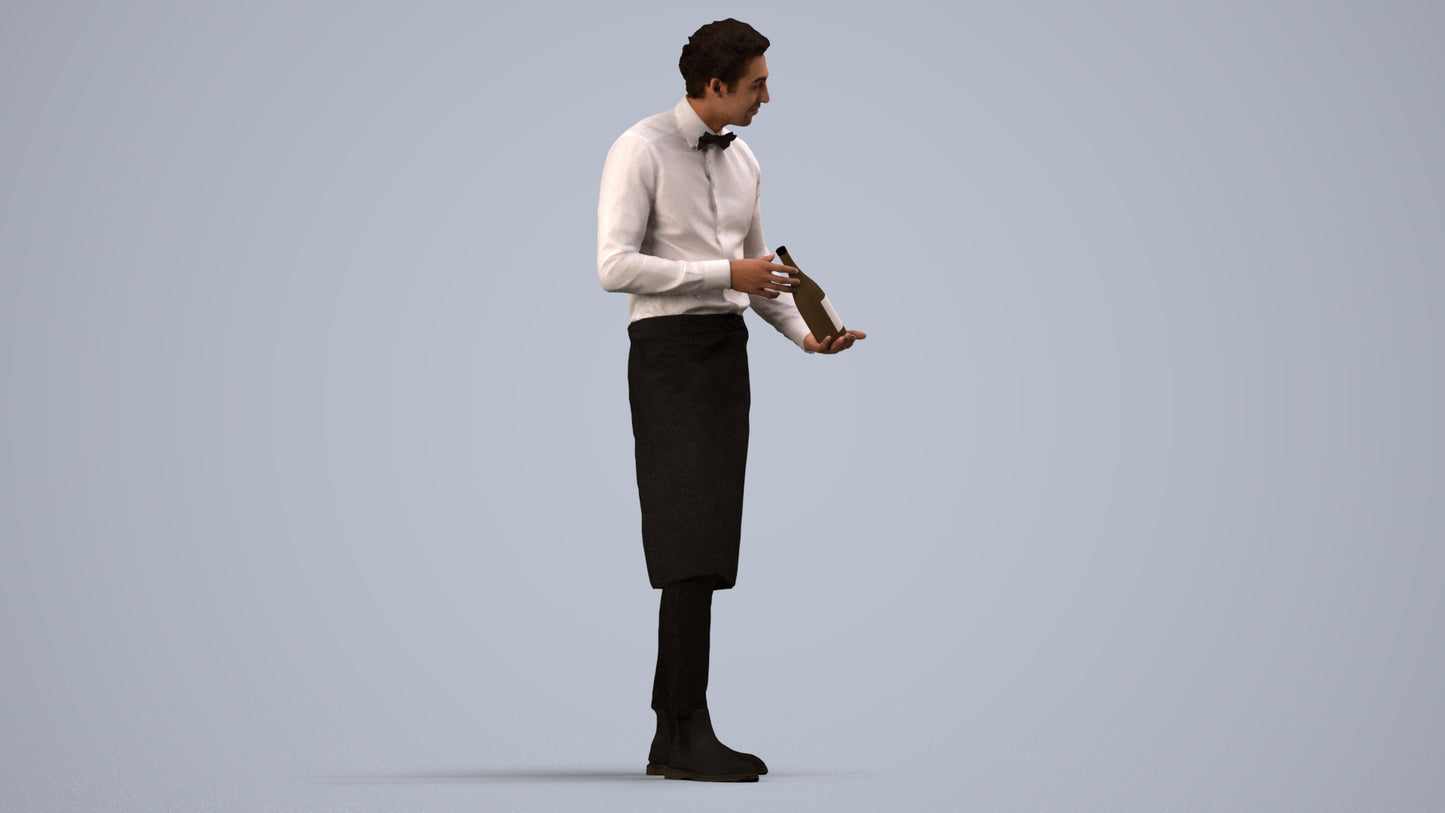 3D scanned man hospitality, photorealistic archviz people for Enscape and SketchUp, side view render