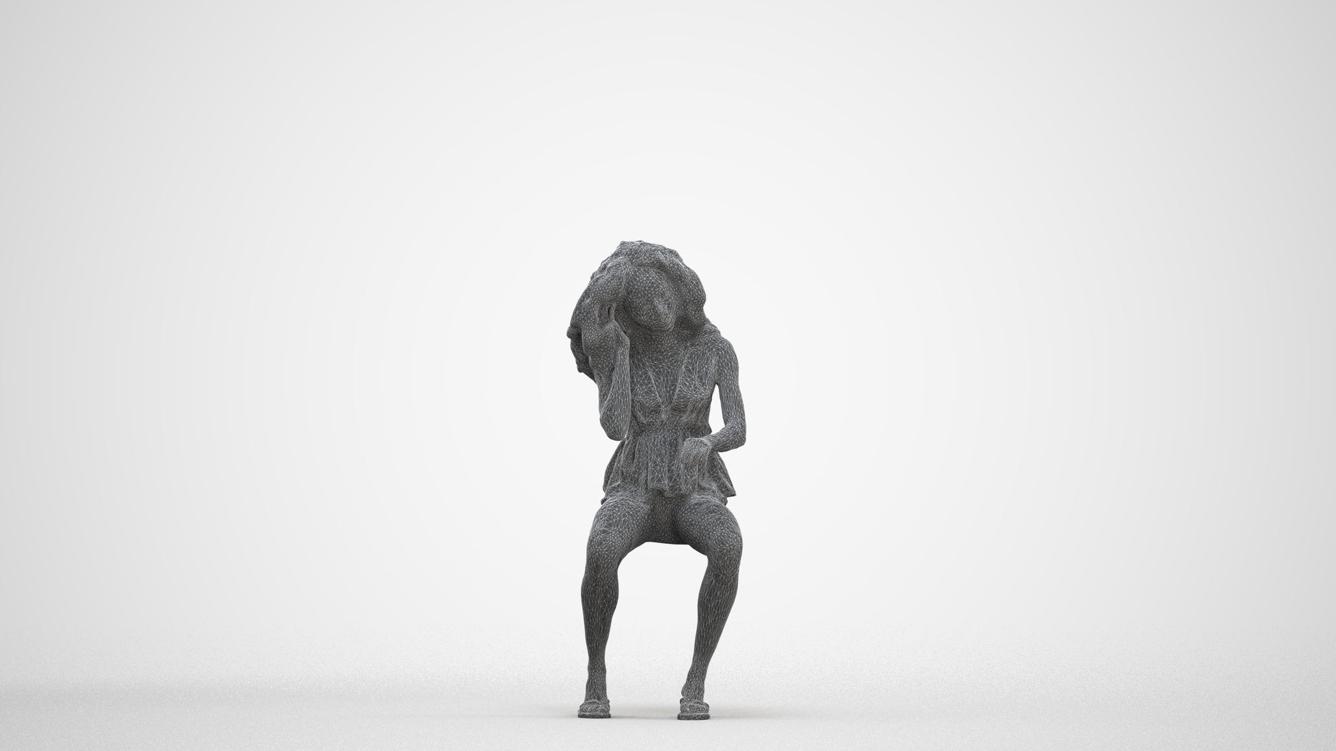 scanned 3D woman casual sitting, photogrammetry people for Enscape and V-Ray, three-quarter front view render