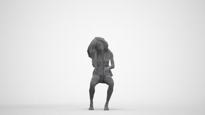 scanned 3D woman casual sitting, photogrammetry people for Enscape and V-Ray, three-quarter front view render