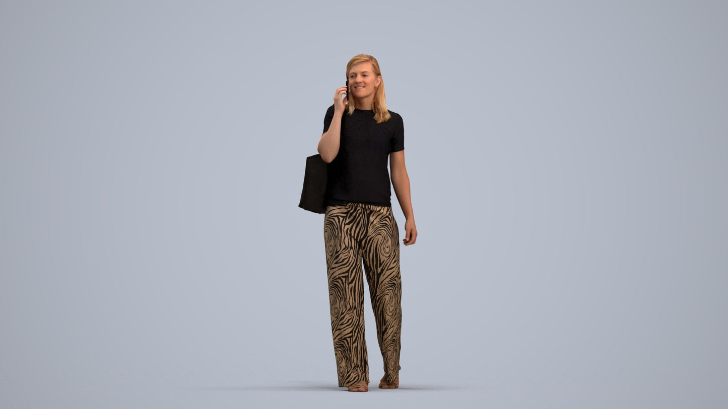 realistic 3D people woman casual walking, render-ready for V-Ray and Corona, FBX OBJ, standing pose render