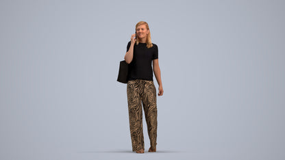 realistic 3D people woman casual walking, render-ready for V-Ray and Corona, FBX OBJ, standing pose render