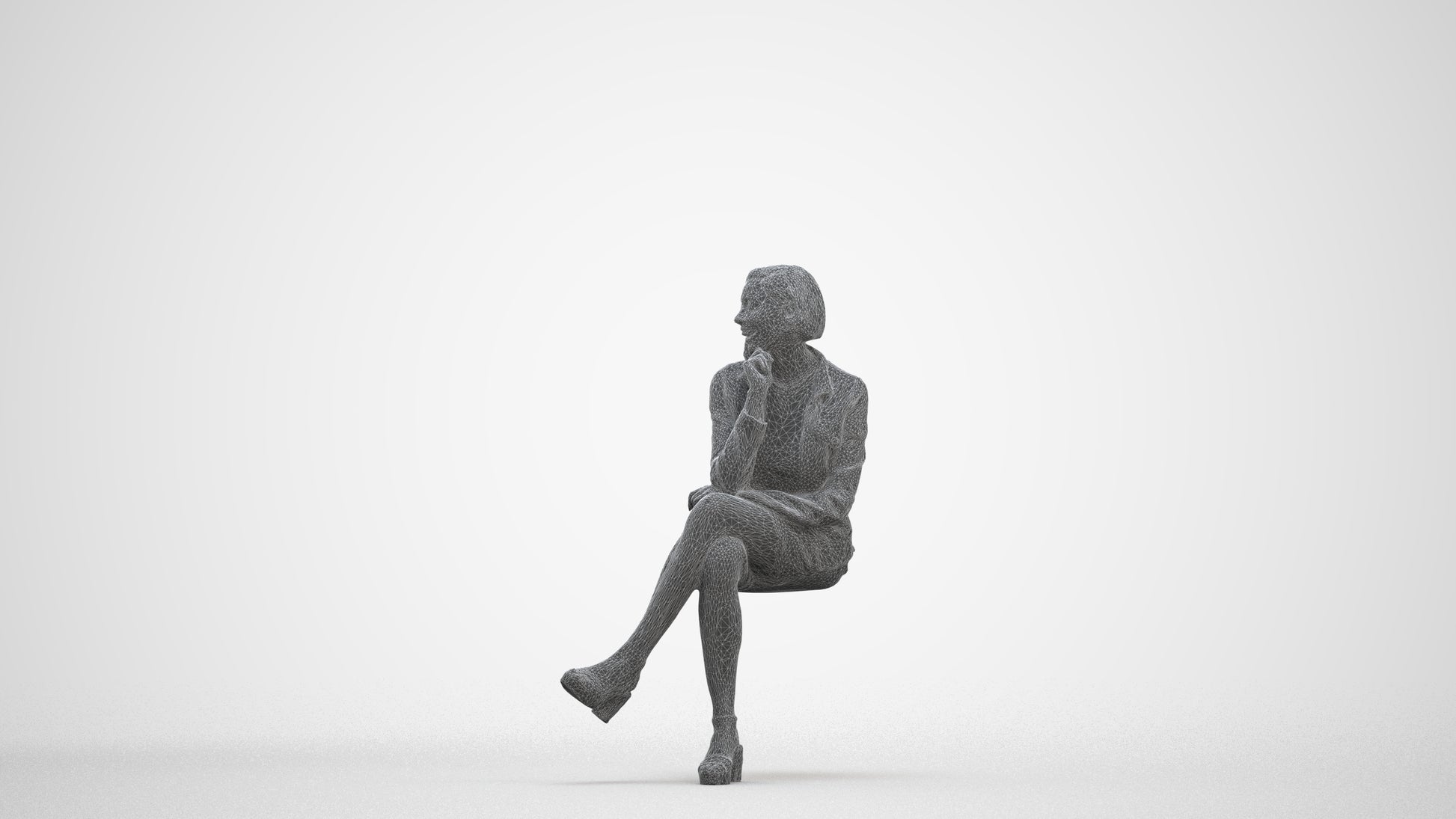 3D scanned woman sitting casual, photorealistic archviz people for Enscape and SketchUp, three-quarter front view render