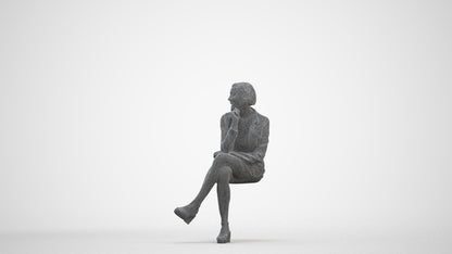 3D scanned woman sitting casual, photorealistic archviz people for Enscape and SketchUp, three-quarter front view render