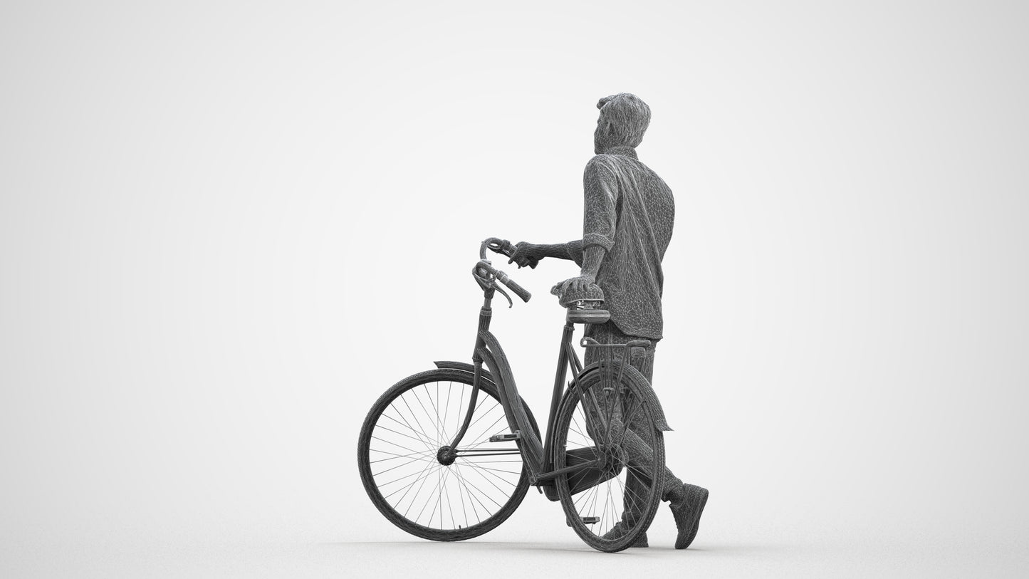 realistic 3D man casual sitting, scanned archviz people for Blender and 3ds Max, wireframe front view