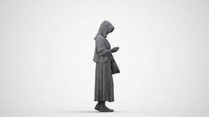 realistic 3D people woman casual standing, render-ready for V-Ray and Corona, FBX OBJ, wireframe side view