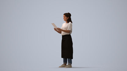 realistic 3D people woman hospitality, render-ready for V-Ray and Corona, FBX OBJ, three-quarter view render