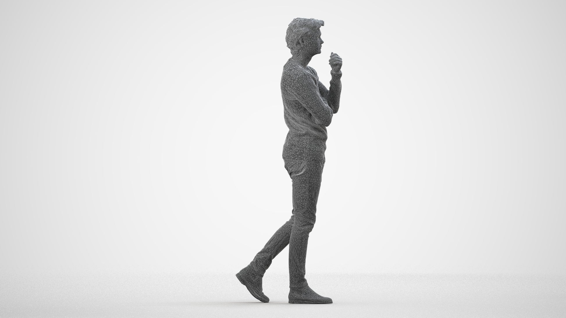 realistic 3D human man casual standing, archviz people FBX OBJ for Blender, wireframe side view
