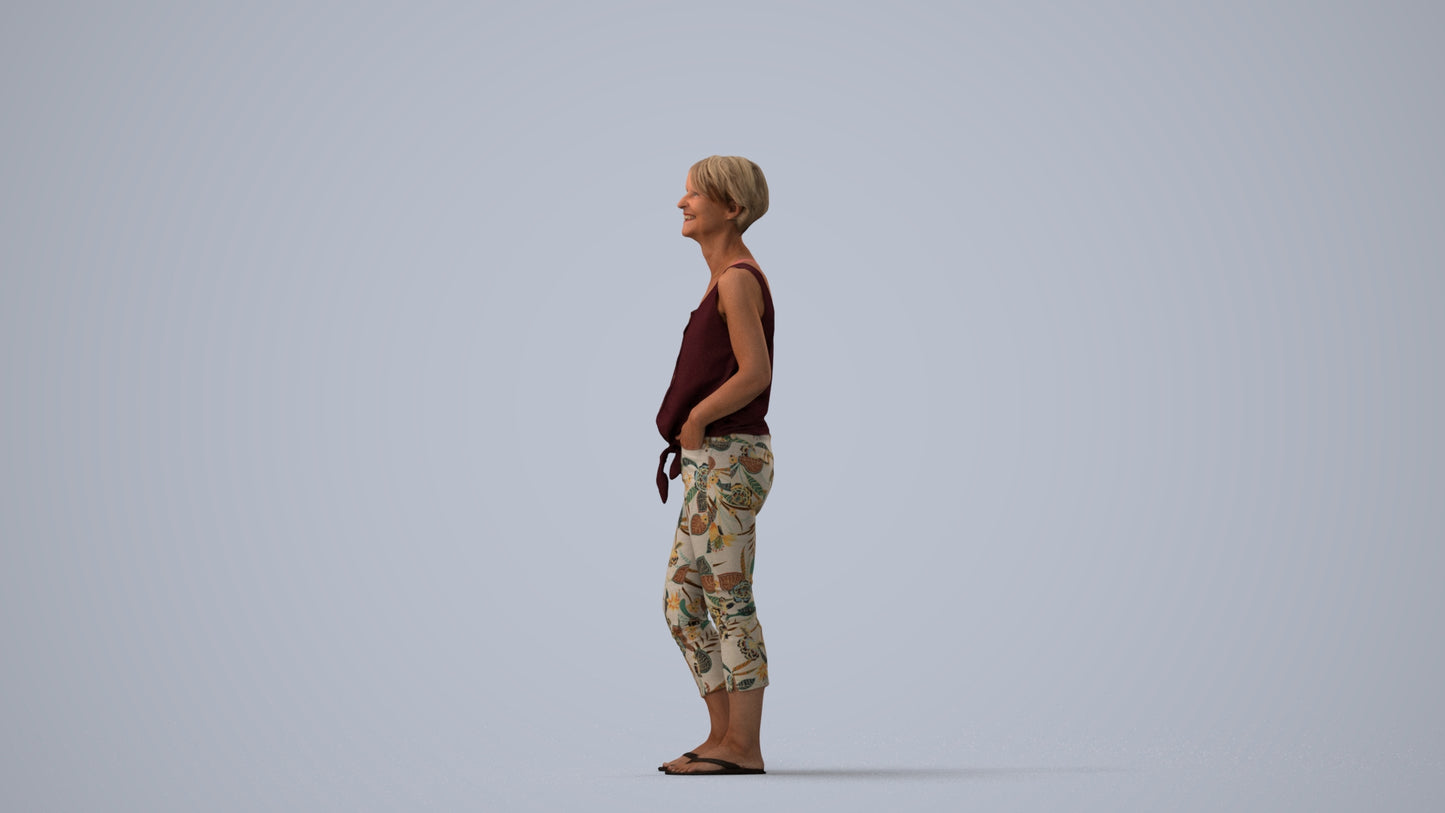 realistic 3D people senior woman standing, render-ready for V-Ray and Corona, FBX OBJ, three-quarter view render
