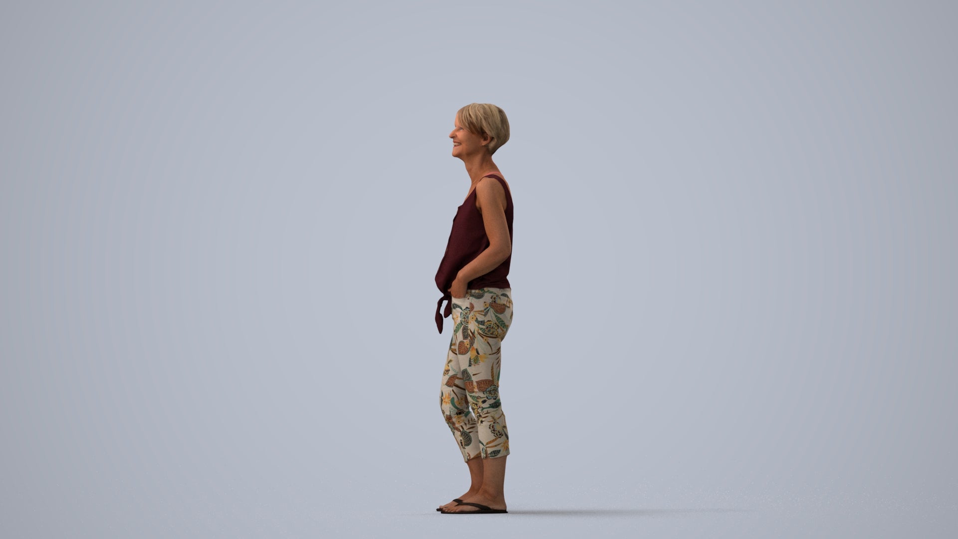 realistic 3D people senior woman standing, render-ready for V-Ray and Corona, FBX OBJ, three-quarter view render