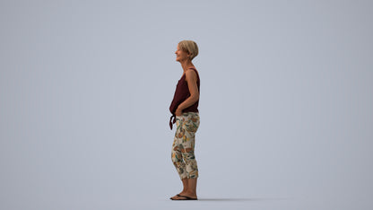 realistic 3D people senior woman standing, render-ready for V-Ray and Corona, FBX OBJ, three-quarter view render