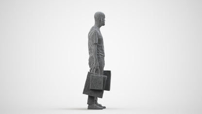 3D people model man casual shopping, scanned human for 3ds Max rendering, wireframe side view