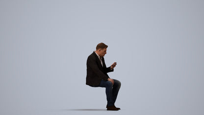3D scanned man sitting business, photorealistic archviz people for Enscape and SketchUp, side view render