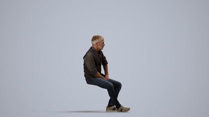 scanned 3D man casual sitting, photogrammetry people for Enscape and V-Ray, side view render