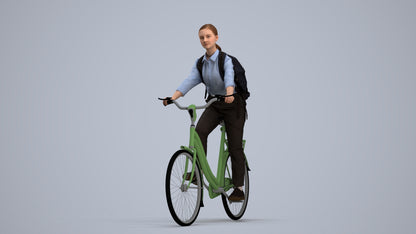 realistic 3D people girl business cycling, render-ready for V-Ray and Corona, FBX OBJ, standing pose render
