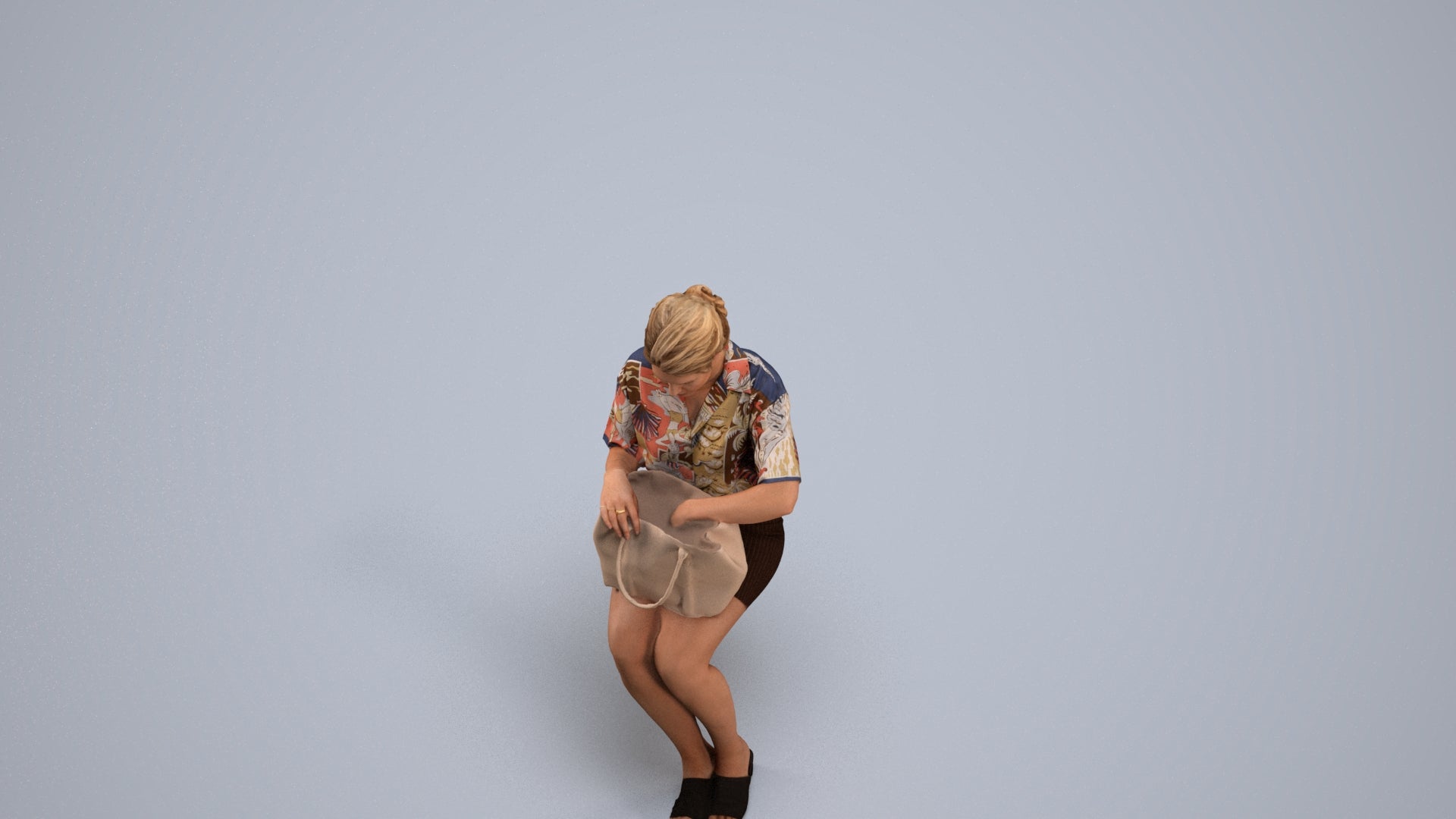 3D scanned woman sitting casual, photorealistic archviz people for Enscape and SketchUp, back view render