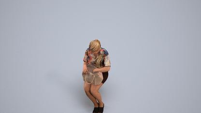 3D scanned woman sitting casual, photorealistic archviz people for Enscape and SketchUp, back view render