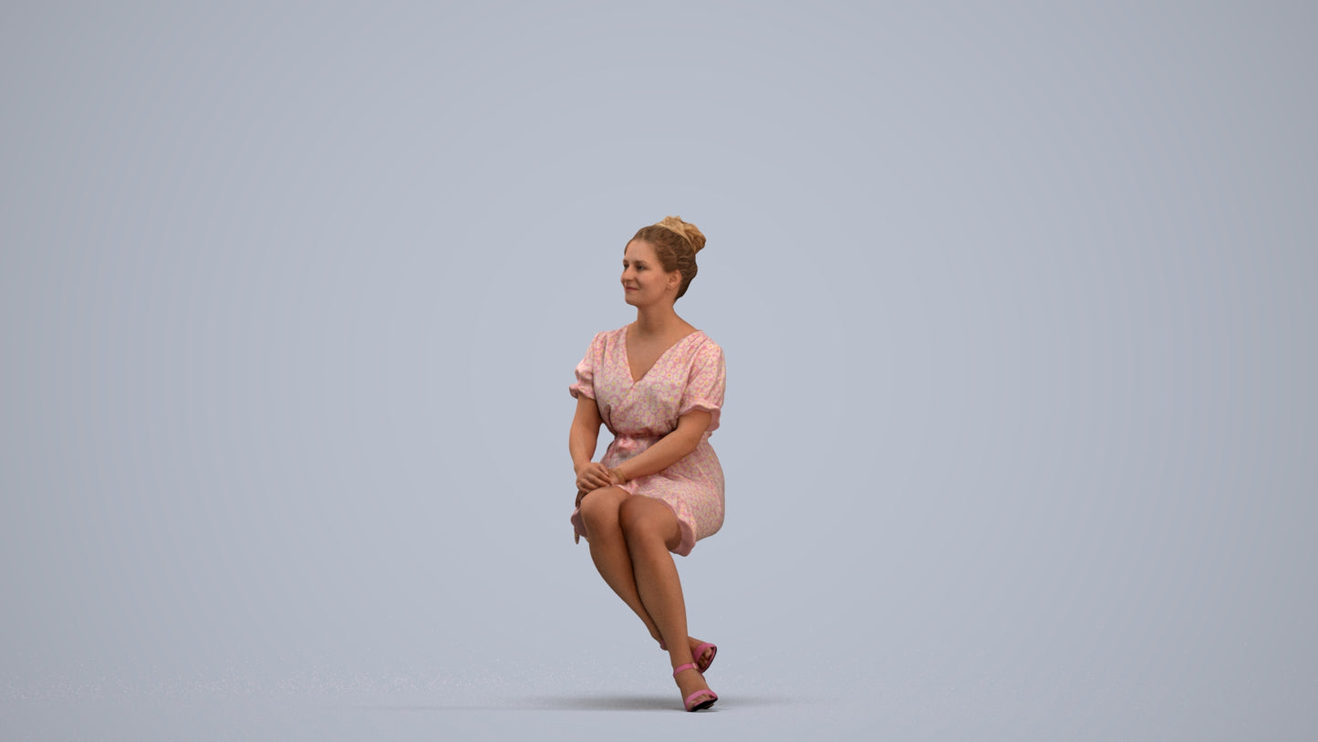 3D scanned woman sitting casual, photorealistic archviz people for Enscape and SketchUp, standing pose render