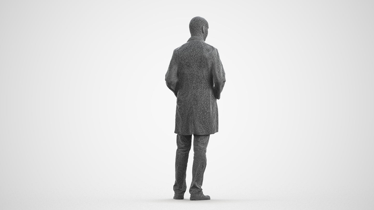 scanned 3D senior man medical, photogrammetry people for Enscape and V-Ray, wireframe front view