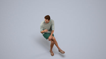 realistic 3D man casual sitting, scanned archviz people for Blender and 3ds Max, back view render