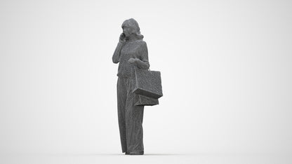 realistic 3D people woman casual walking, render-ready for V-Ray and Corona, FBX OBJ, wireframe back view