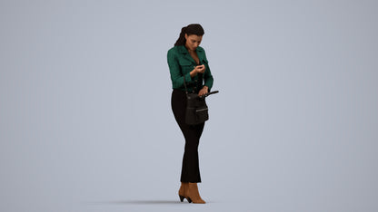realistic 3D woman business standing, scanned archviz people for Blender and 3ds Max, side view render