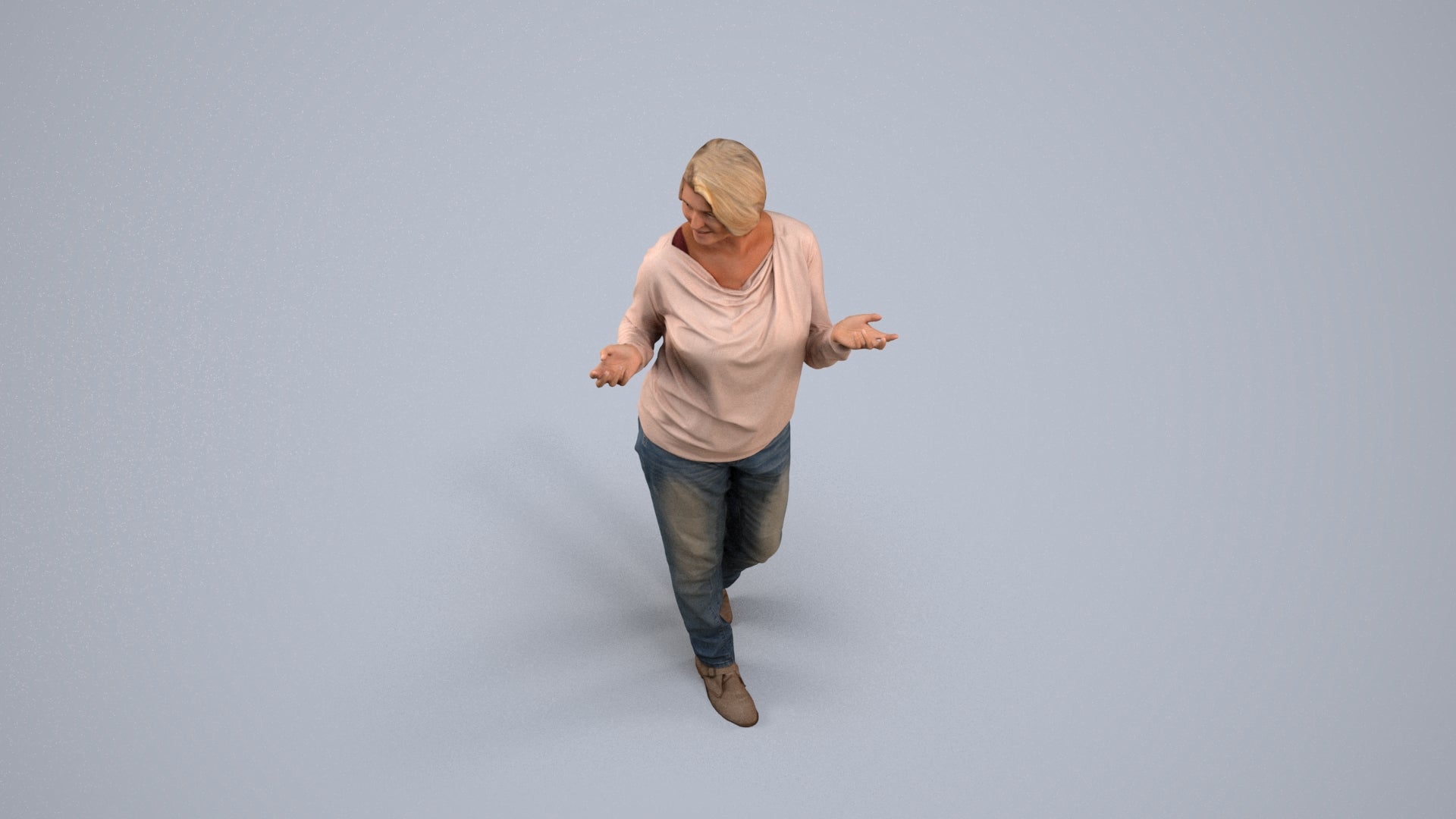 realistic 3D human woman casual walking, archviz people FBX OBJ for Blender, back view render