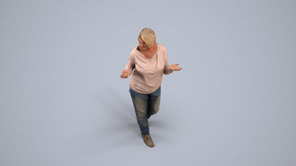 realistic 3D human woman casual walking, archviz people FBX OBJ for Blender, back view render