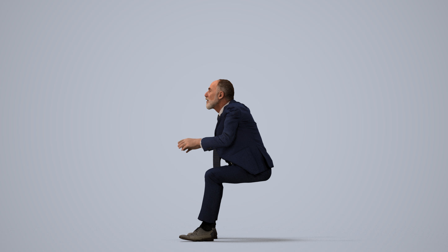 3D scanned senior man business, photorealistic archviz people for Enscape and SketchUp, three-quarter view render