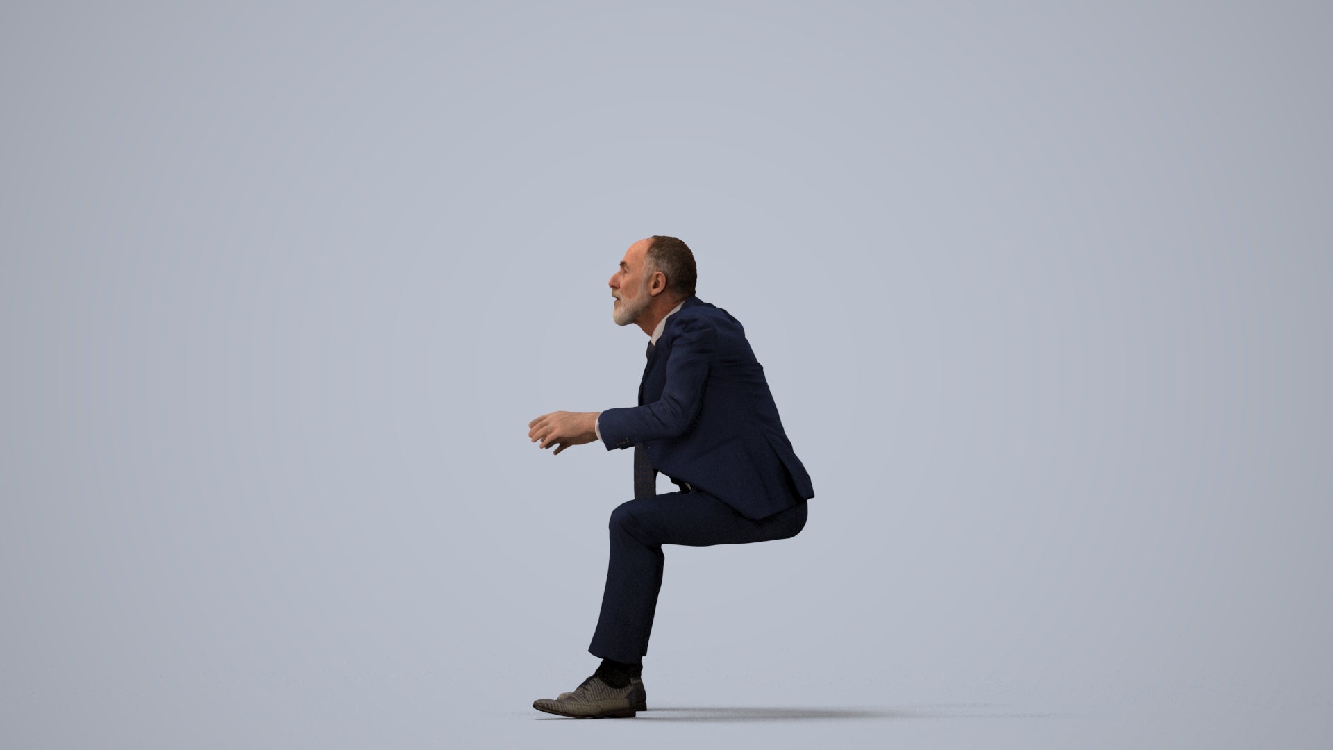 3D scanned senior man business, photorealistic archviz people for Enscape and SketchUp, three-quarter view render